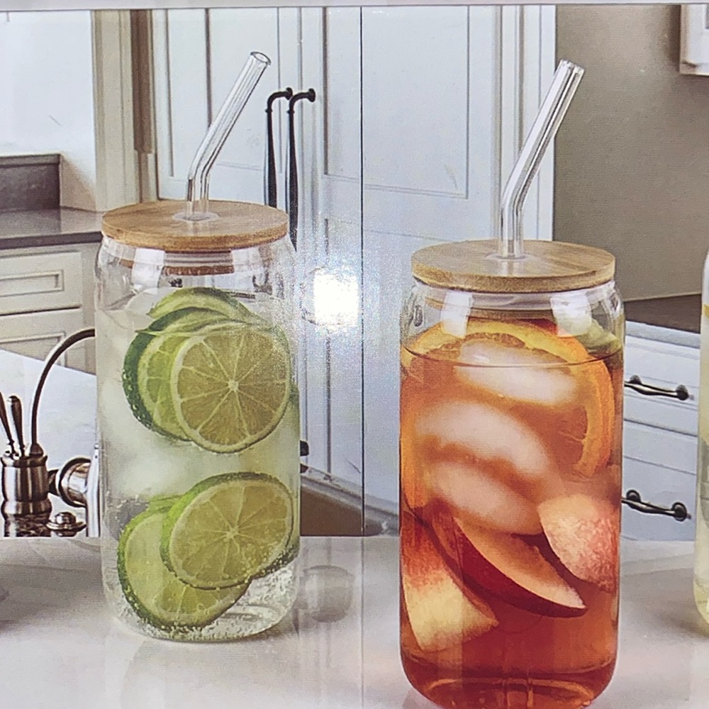 Two 16oz High Quality Glass Bamboo Drinkware